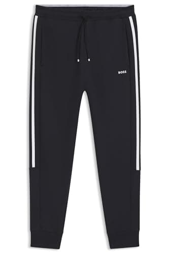 Image of BOSS Mens Hadikonos Stretch-Cotton Tracksuit Bottoms with Stripe Insert