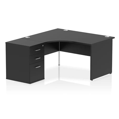 Image of Mr Office Impulse Left Panel End Crescent Desk Workstation - With 600mm Pedestal, Black, 1400