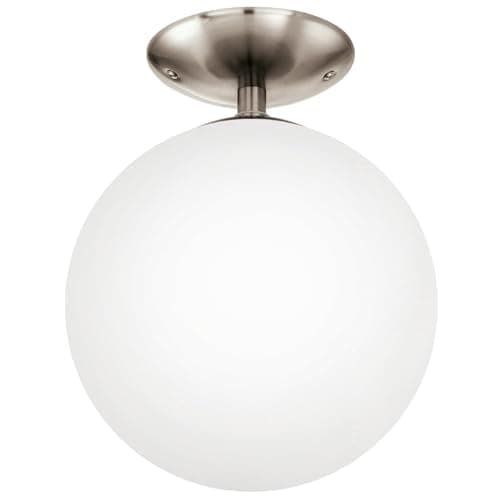 Image of Eglo Rondo Round Ceiling Light, Matt Nickel Steel and Matt Opal White Glass Wall Lamp, Living Room, Kitchen and Hallway Lighting, E27 Socket