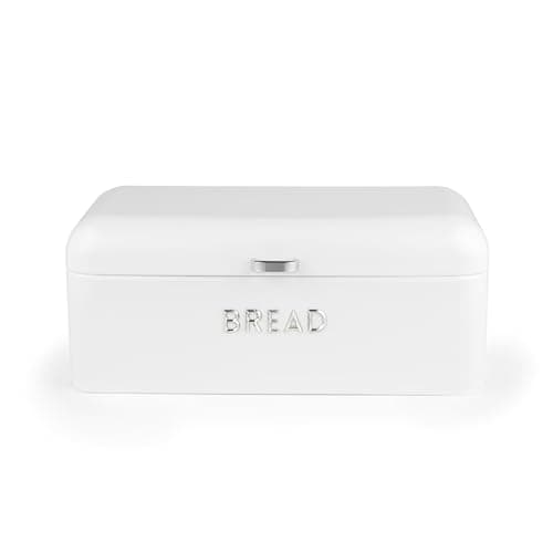 Image of Salter Boston Bread Bin – Large Bread Storage Container, Embossed Lettering, Store Bread, Pastries, and Bagels, Durable Steel, Easy to Clean, Long-Lasting Freshness, Ice White Shimmer Finish