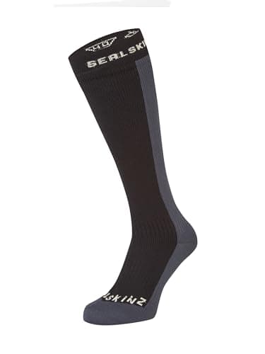Image of SEALSKINZ | Worstead | Unisex Waterproof Cold Weather Mid Length Merino Wool Lined Socks | Outdoor | Hiking | Releases Heat and Moisture | L - Black