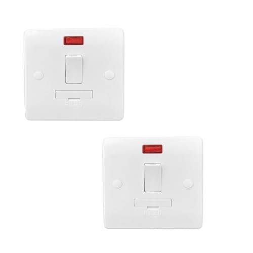 Image of Brightex, Pack of 2 13A Fused Unit Double Pole Switch with Neon Indicator – Heavy-Duty Wall Mounted Switch – Easy Installation, White Finish