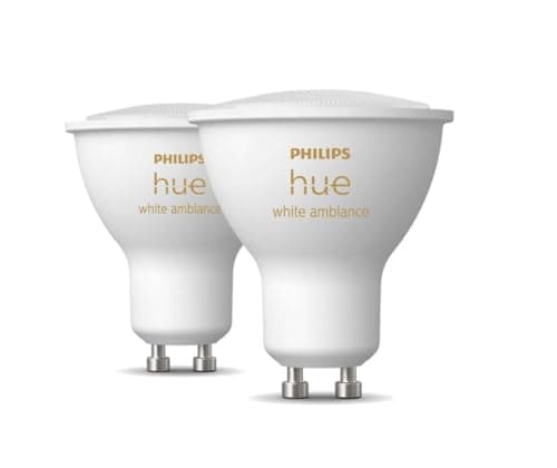 Image of Philips Hue White Ambiance Smart Light Bulb 2 Pack [GU10 Spot] with Bluetooth. Works with Alexa, Google Assistant and Apple Homekit.