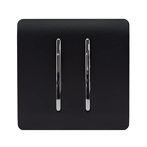 Image of Trendi 2 Gang 2 Way 240V Screwless Raised Front Plate Plastic Artistic Modern Glossy 10 Amp Chrome Rocker Single Electrical Wall Light Switch Matt Black - ART-SS4MBK
