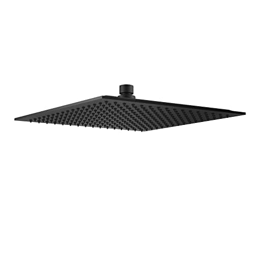 Image of ENKI, R47, Square Ultra Slim Shower Head Stainless Steel Large 300mm, Black Fixed Shower Heads, Ball Joint, High Pressure Shower Head