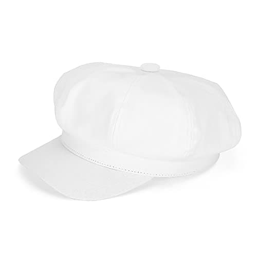 Image of MK MATT KEELY Women Baker Boy Hat Peaked Beret with Brim Ladies Adjustable Flat Cap Solid Color White