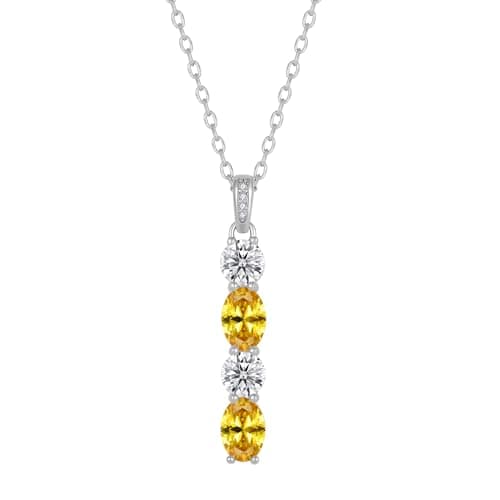 Image of FJ Citrine Necklace for Women Silver Tone Brass November Birthstone Pendant Necklace Birthday Anniversary Jewellery for Wife Mum Her