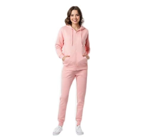 Image of CASUALKING Fleece Womens Tracksuit Set Adults Teenagers Comfy Lounge Set 2 Piece Zip Up Long Sleeve Hooded Sweatshirt & Joggers Lounge Wear S M L XL (UK, Alpha, M, Regular, Regular, Pink)
