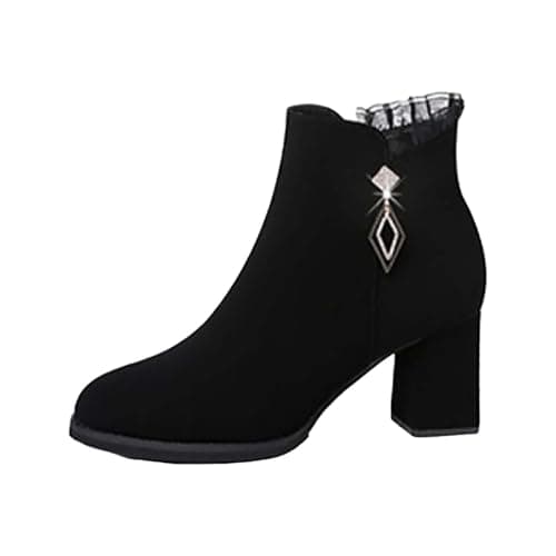 Image of UK 5 Women's Ankle Boots with Side Zipper Round Toe Block Mid High Heel Platform Chunky Heel Suede Lightweight Comfortable Walking Boots Ladies Casual Smart Party Shoes