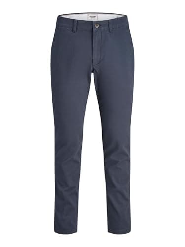 Image of JACK & JONES Men's Slim Fit Chinos Tapered Leg Cotton Stretch Trousers Navy Blazer 30W / 32L