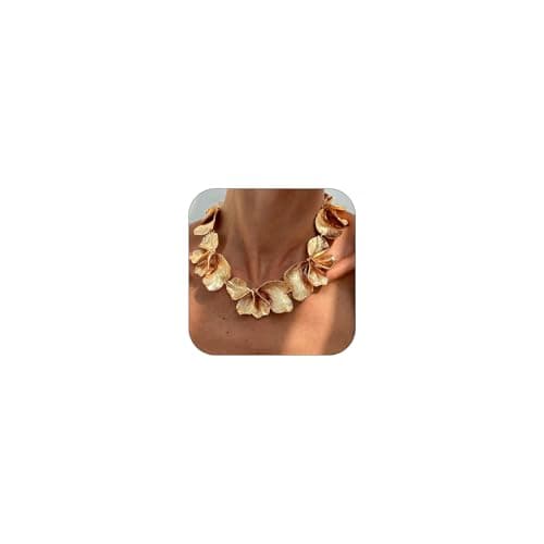 Image of Zimocepuz Gold Charm Necklace, Trendy Chunky Gold Flower Statement Necklace, Boho Jewellery Gift, For Wedding, Bridesmaid, Prom, Fashion Accessories