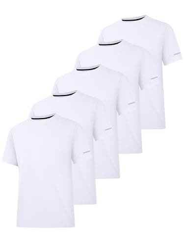 Image of HIBETY Men's 5 Pack UPF 50+ Sun Protection Rash Guard, Lightweight Quick Dry Fishing Athletic T-Shirts 5White-5P01-3XL