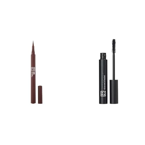 Image of 3INA MAKEUP - The Color Pen Eyeliner 575 + The 24h Level Up Mascara 900 - Brown Liquid Eyeliner 10h Longwear + Black Mascara for Volume and Length - kit for Sensitive Eyes - Vegan - Cruelty Free