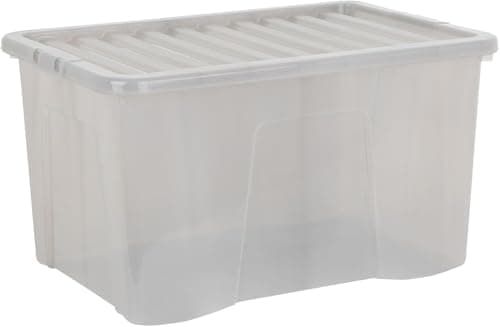 Image of Wham Crystal 60 Liter Storage, Heavy Duty Plastic Storage Box With Lids Home Office Stackable Nestable, Large Storage Boxes With Lids 60 x 40 x 33 cm - Tint Grey (Pack of 3)