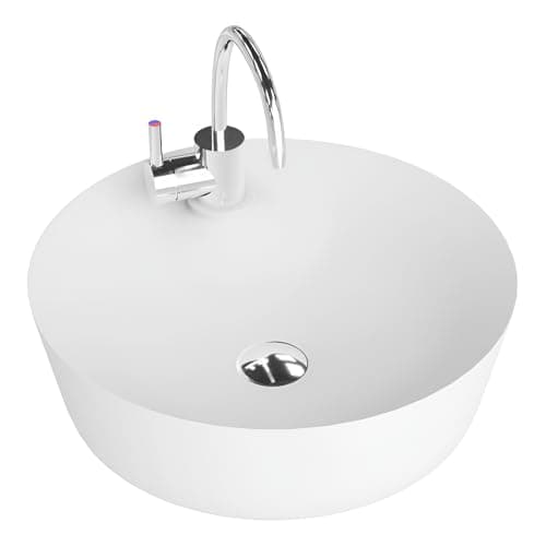 Image of LAVITA Caribe countertop washbasin Round Sink Without Overflow and with tap Hole Ceramic countertop Basin Modern Bathroom Sink 43.5x43.5x13 cm, White