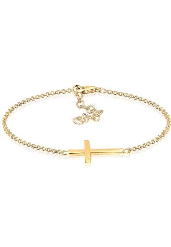 Image of Elli Women's 925 Sterling Silver Gold Plated Cross Bracelet of Length 18 cm
