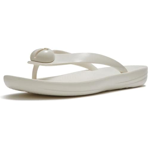 Image of Fitflop Iqushion Glossy Button Women's Cream Flip Flops - UK 5