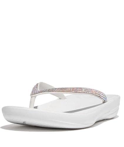 Image of Fitflop Women's Sparkle Classic iQushion Flip Flops - Lightweight & Comfortable with Natural Arch Support - Urban White - 6 UK
