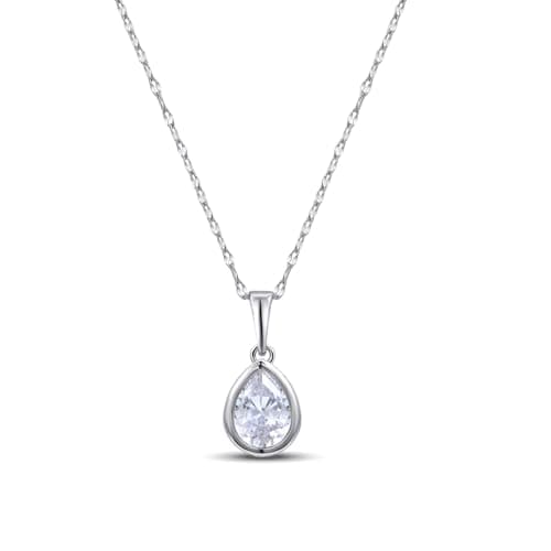 Image of Weviway Silver Teardrop Cubic Zirconia Pendant Necklace, Crystal Clear CZ Solitaire, Silver Plated