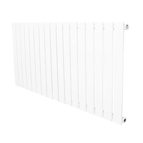 Image of Flat Single Column Radiator 600mm x 1190mm Modern Designer Single Panel Central Heating Heater Gloss White Carbon Steel Horizontal Kitchen Living Room FREE Cleaning Brush Fixing Kit & Brackets