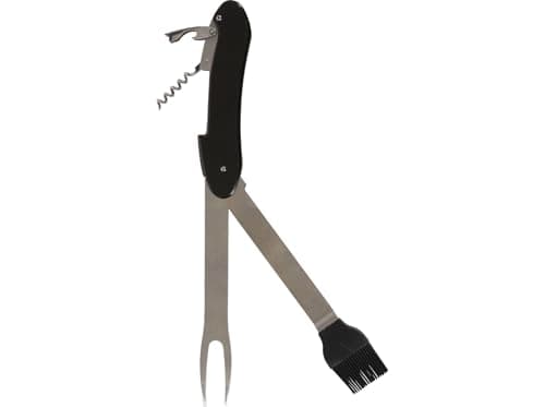 Image of 5 in 1 BBQ Multi Tool Set - Folding Barbecue Grilling Cooking Utentils - Includes Spatula, Fork, Basting Brush, Corkscrew & Bottle Opener - Metal Tools with Plastic Handle
