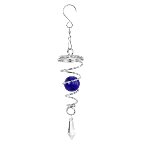 Image of PATIKIL 8" Gazing Ball Spiral Tail, Decorative Wind Spinners 1" Crystal Glass Ball with Swivel Hook Hanging Decor for Indoor Outdoor Garden, Navy Blue