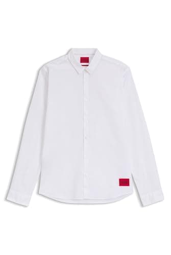 Image of HUGO Mens Ero3-W Stretch-Cotton Extra-Slim-fit Shirt with red Logo Label