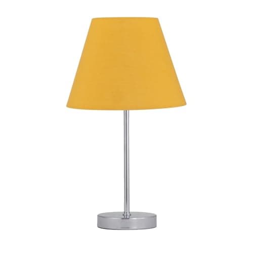 Image of firstchoicelighting Polished Chrome Table Lamp or Bedside Light, Modern Design, Ochre Yellow Shade, Height 35cm, LED Compatible
