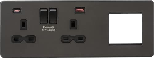 Image of Screwless 13A 2G DP Socket with USB Fastcharge + 2G Modular Combination Plate - Smoked Bronze