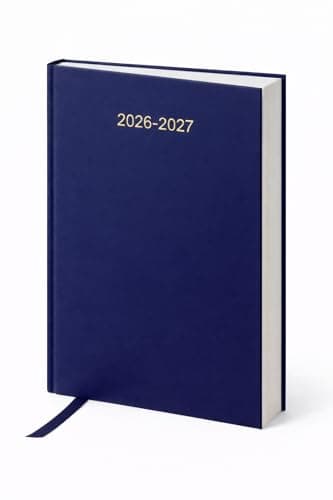 Image of Academic Diary 2026–2027 A4 Day Per Page Student Diary – Navy Blue Hardcover Academic Planner 2026-27, August 2026–July 2027, Ribbon Marker, Study Planner for School, University & Teacher Planner