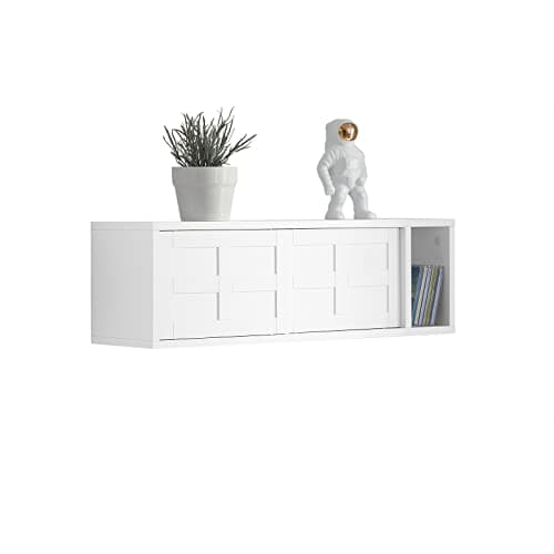 Image of SoBuy White Sideboard Cupboard Storage Cabinet – Wall Mounted Storage Unit with Sliding Doors and Open Shelf for Living Room, Hallway, Bathroom, Kitchen – 75x20x23cm – FHK18-W