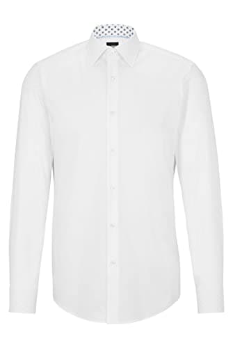 Image of BOSS Mens H-HANK-kent-C3-214 Slim-fit Shirt in Easy-Iron Cotton poplin White
