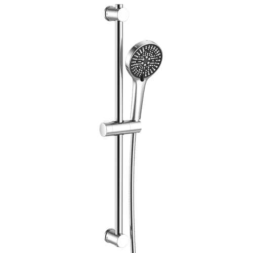 Image of CURUK Shower Riser Rail Kit, 70cm Stainless Steel Slide Bar with Adjustable Shower Head Holder, 5 Mode Shower Head and 1.5m Hose Attachment for Bathroom/Bath Tap, Silver
