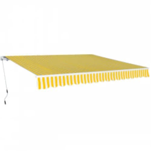 Image of vidaXL 600cm Folding Awning - Yellow/White, Manual Aluminium Canopy, Solar Shade with PU Coated Polyester Fabric, Wall-Mounted Outdoor Retractable Awning