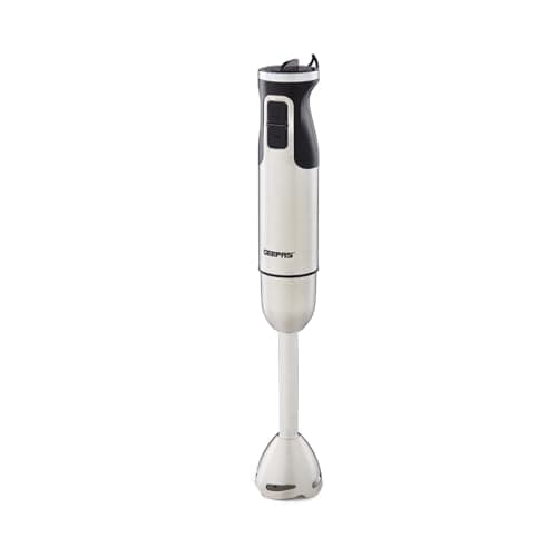 Image of Geepas 800W Hand Blender | Handheld Immersion Blender, Food Collection Stick Blender with Stainless Steel Blades for Making Baby Food Soup Sauce Puree | 12 Blending Speed & Turbo, Silver