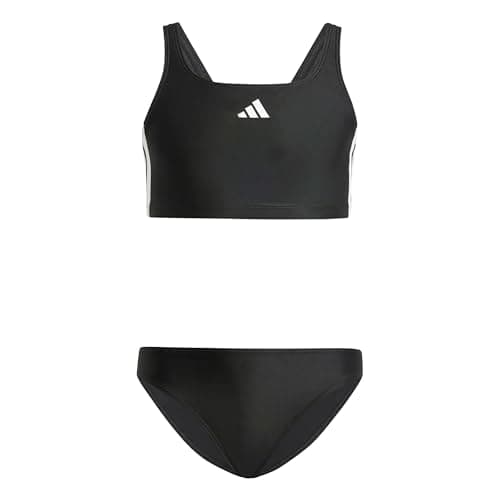 Image of adidas Girl's 3-Stripes V-Back Bikini, Black/White, 11-12 Years