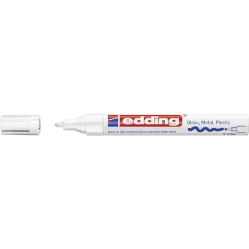 Image of edding 750 gloss paint marker - white - 1 paint marker - round tip 2-4 mm - paint pen for glass, pebbles, wood, plastic, paper - waterproof, high coverage