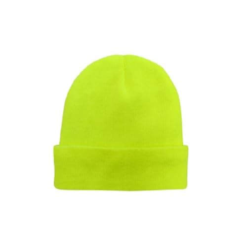 Image of Hamble Distribution Ltd Adult Thermal Hi Vis Yellow Beanie Hat for Men's Woman's Lightwiight Knitted Warm Stretchy Hat for Winter Autumn