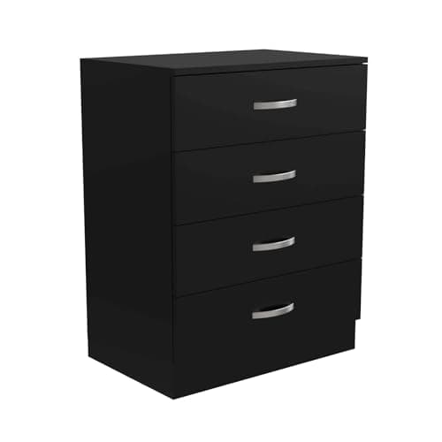 Image of Nera 4 Drawer Chest of Drawers 60cm Width, Dresser Drawers for Bedroom Storage Unit (Matt Black)
