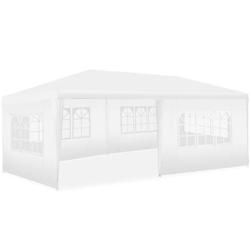 Image of tectake® Garden Gazebo, 3x6m, with 5 Removable Side Panels, UV-Protected & Weather-Resistant Garden Shelter with Steel Frame, Windows & Easy Setup, Marquee for Backyard, Party, Wedding, BBQ - White