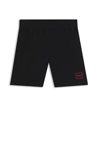 Image of HUGO Mens Laze Shorts CW Logo-Print Loungewear Shorts in Stretch Cotton Black
