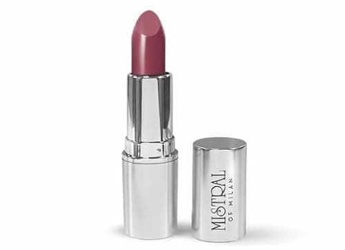 Image of Mistral of Milan Luxurious Lipstick Collection, 5 Stunning Shades, Deep Burgundy Warm Nude Peachy Brown Classic Red Soft Mauve, Silver Chrome Finish (Soft Mauve)