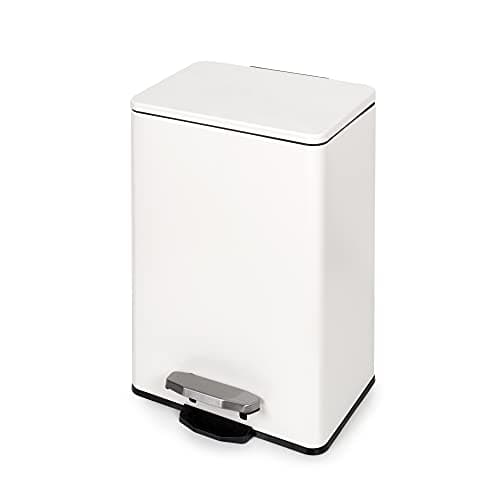 Image of Emuca - Pedal-opening rectangular outdoor Recycle garbage can, 20L, White painted, Aluminium