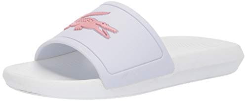 Image of Lacoste Women's Fraisier and Croco Slides, White/Light Pink, 10