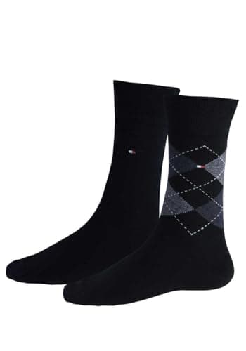 Image of Tommy Hilfiger - Classic Mens Socks - Men's Accessories - Tommy Hilfiger Mens Socks - Signature Embroidered Logo - 2 Pack - Black - 9-11