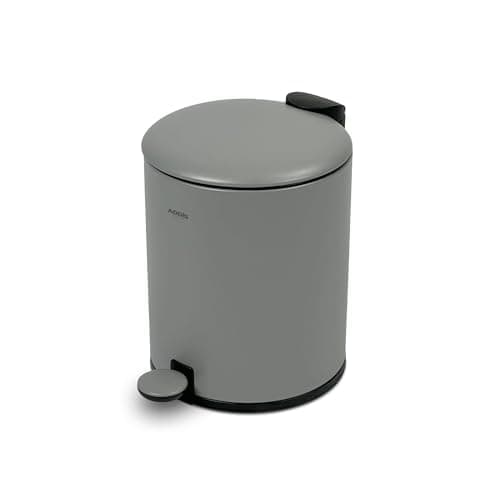 Image of Addis 5L Bathroom Bin – Soft Close Pedal Bin, Stylish & Compact Metal Waste Bin for Bathroom & Kitchen – Durable & Hygienic with Removable Inner Bucket, Grey