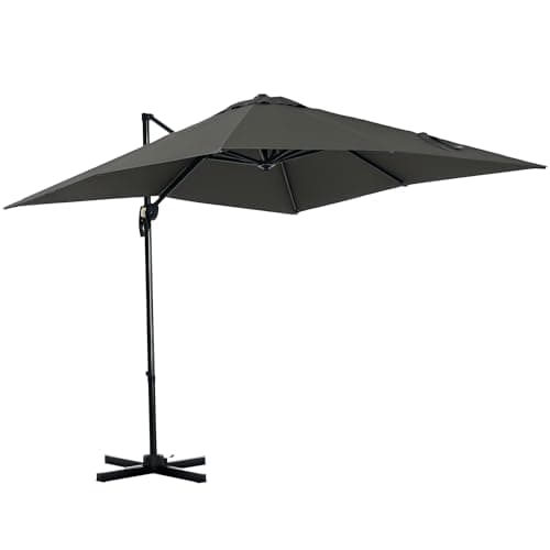 Image of Outsunny 2.5 x 2.5m Patio Offset Parasol Umbrella Cantilever Hanging Aluminium Sun Shade Canopy Shelter 360° Rotation with Crank Handle and Cross Base, Grey