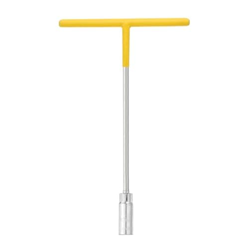 Image of sourcing map T-Handle Wrench Socket 12mm 6-Point Metric Socket with Long Reach Chrome Vanadium Steel for Motorcycle Bicycle Car Repair, Silver-Yellow