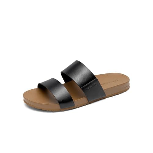 Image of DREAM PAIRS Women's Open Toe Slides Sandals Comfortable Arch Support Footbed Two Strap Slip-on Fashion Casual Beach Vacation Lightweight Flat Sandals Summer for Women,Size 6,Black,SDSS26003W