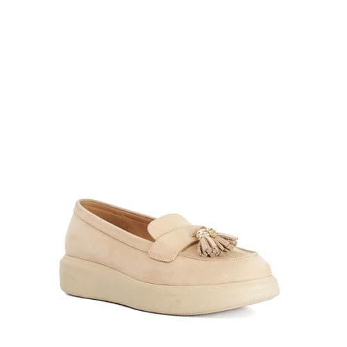 Image of Dune London Ladies Glissade Flatform Tassel Trim Loafers Size UK 7 Ecru